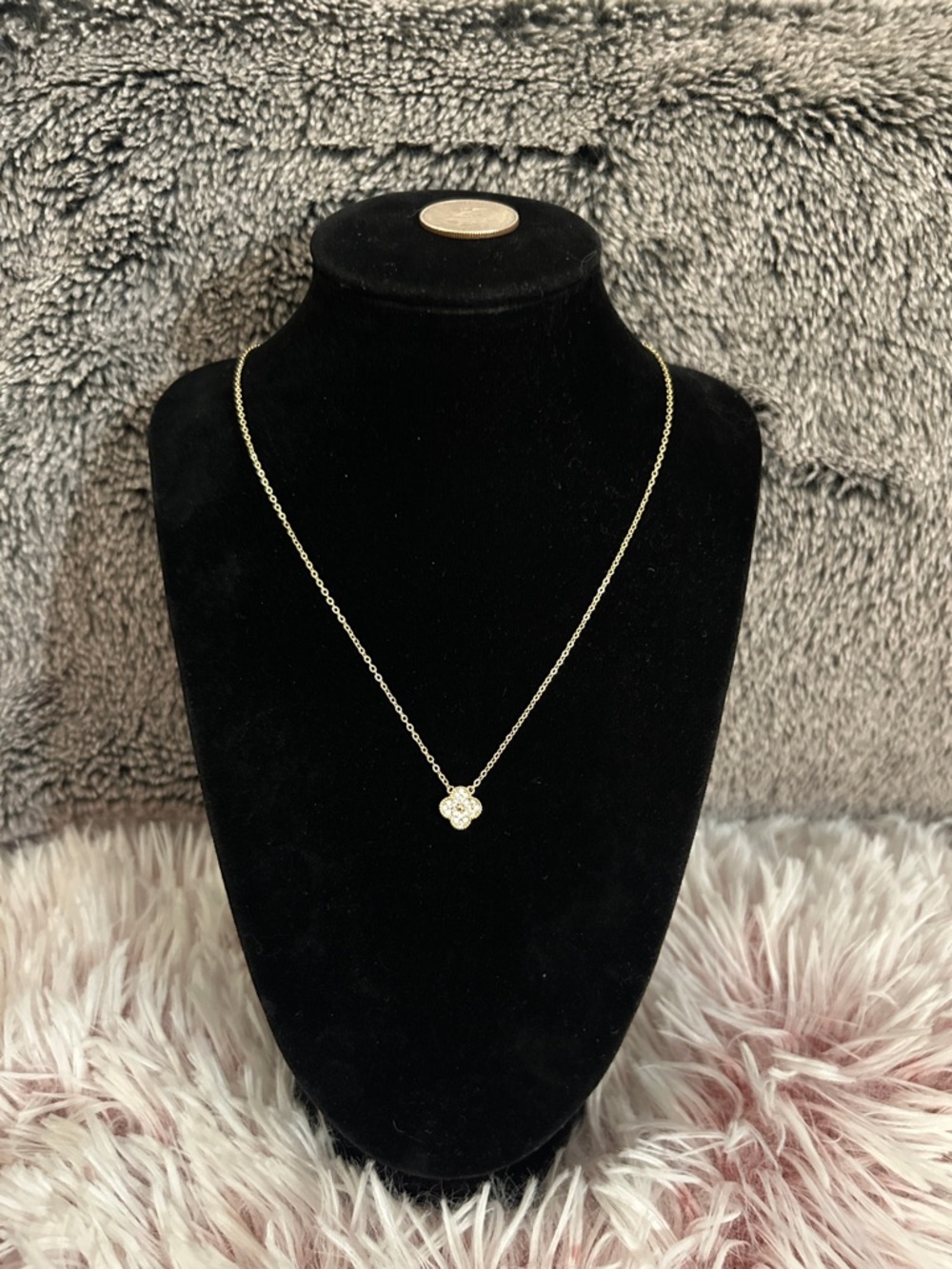 925 Sterling Silver Gold Clover Necklace - 16-18 inches NEW